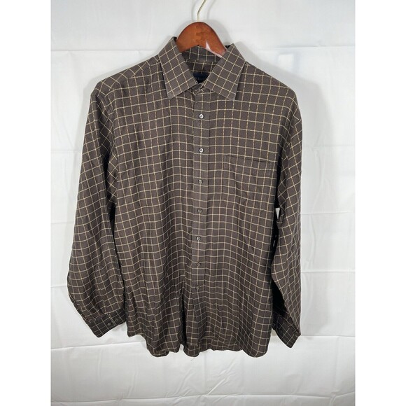 Scott Barber Dress Shirt Mens XL Brown Color Check Plaid Cotton Woven - Picture 4 of 5